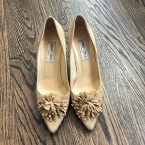 Jimmy Choo ran suede heelss adorned with suede pompom at toes